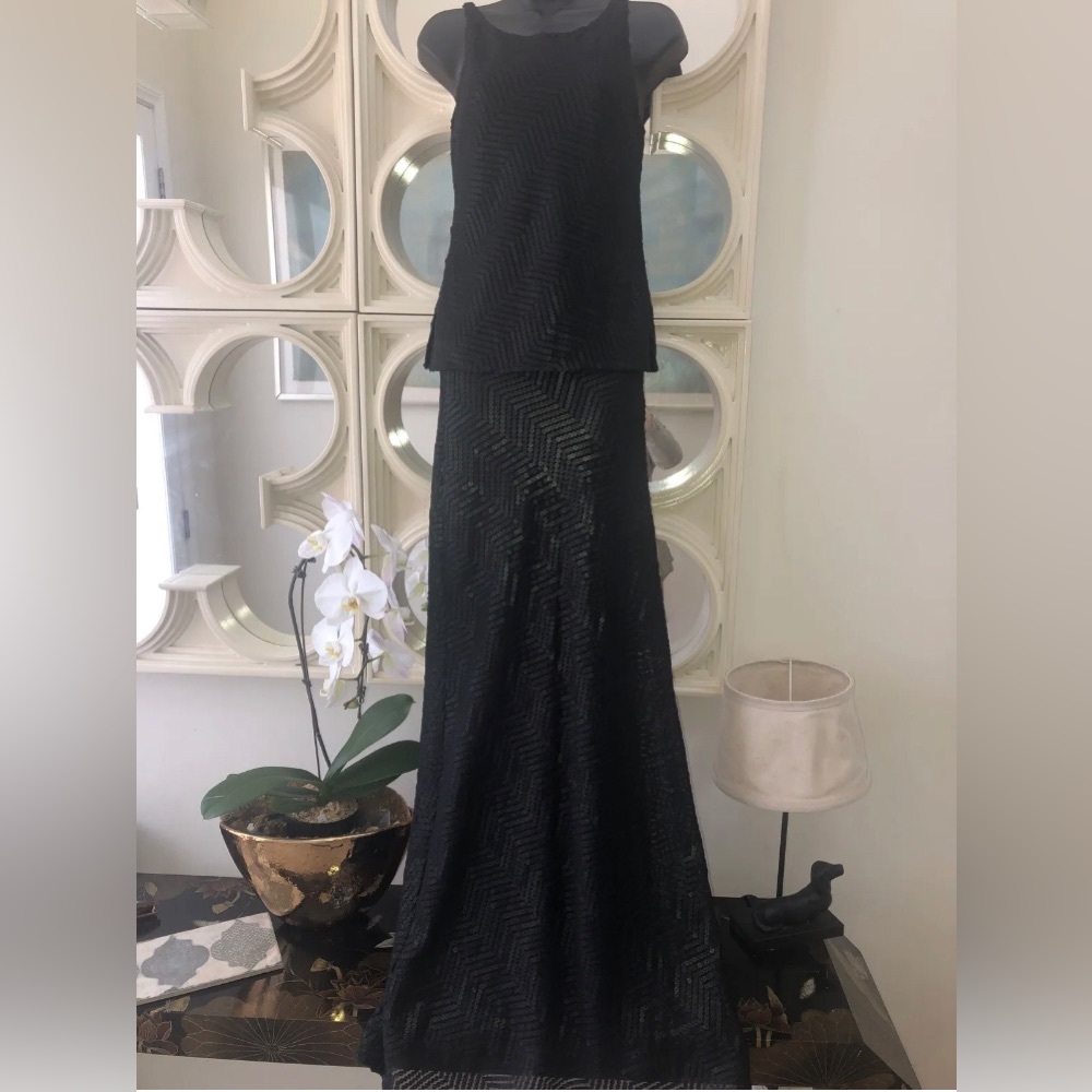 John Bartlett Vintage Minimalist Double-Faced Silk Sequin Black Evening Set 4